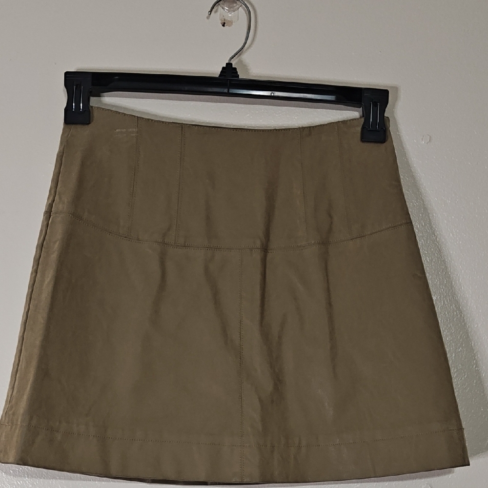 Free People Womens Modern Femme Vegan Leather Mini Skirt A-Line Olive Green Sz 4